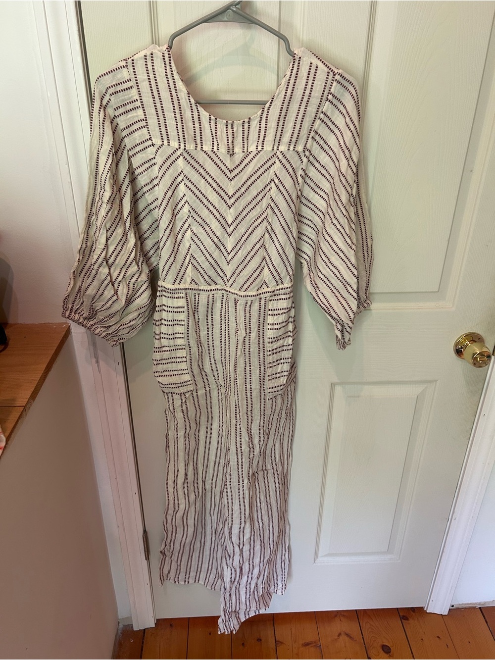 Free People Cream Jumpsuit with Brown Stripes